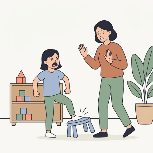 Parent calmly blocking a child's hand with gentle, non-threatening support